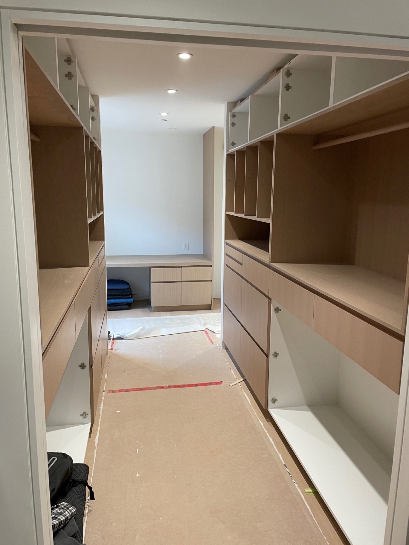 Closet carcasses in place, no drawer fronts yet